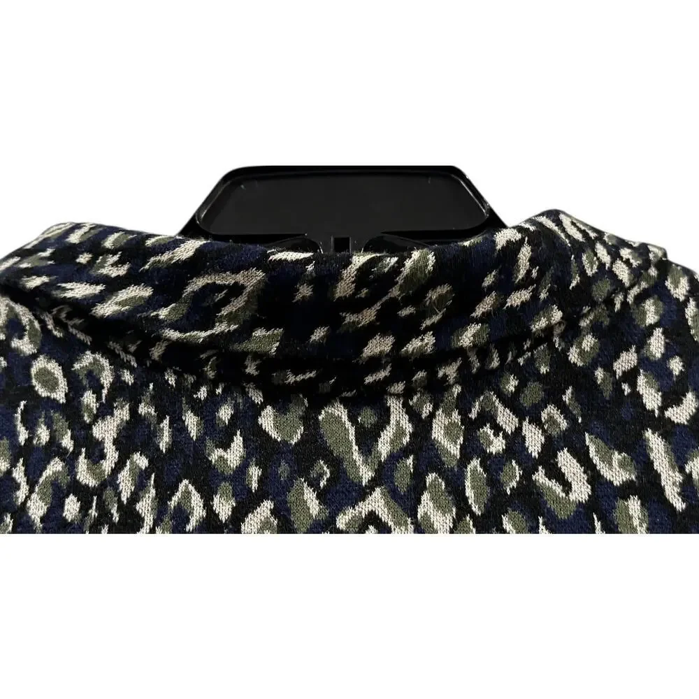 J. McLaughlin Women’s Knit Leopard Print High Neck 3/4 Sleeve Top: Large